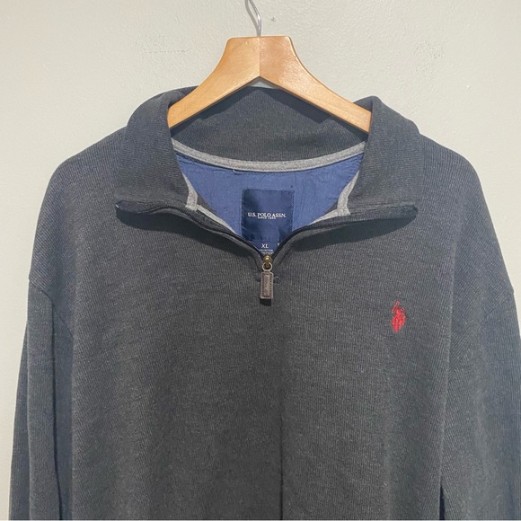 U.S.‎ Polo Assn. Men's Gray Half Zip Up Sweater with Ribbed Cuffs Size XL - Picture 2 of 13